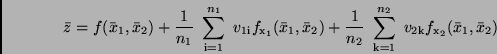 \begin{displaymath}
\bar{z} = f(\bar{x}_1, \bar{x}_2) + \frac{1}{n_1} \ \sum_{\...
...rm k=1}^{n_2} \
v_{\rm 2k} f_{\rm x_2}(\bar{x}_1, \bar{x}_2)
\end{displaymath}